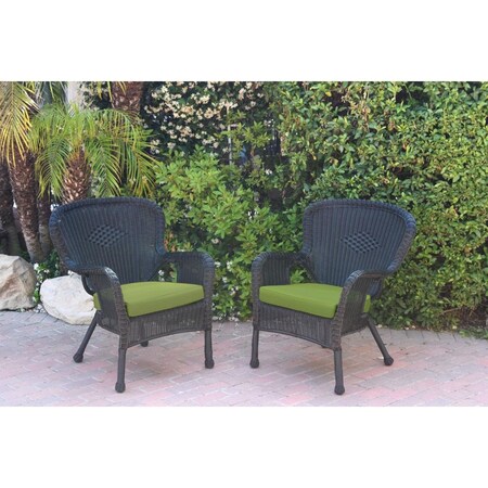 Jeco W00214-C-2-FS029 Windsor Black Resin Wicker Chair with Green Cushion, 2PK W00214-C_2-FS029